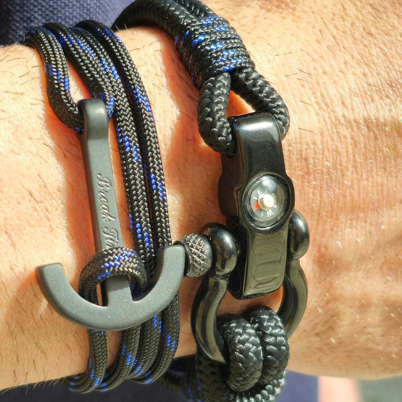 SEAMAN Compass Bracelet Black Blue Accent