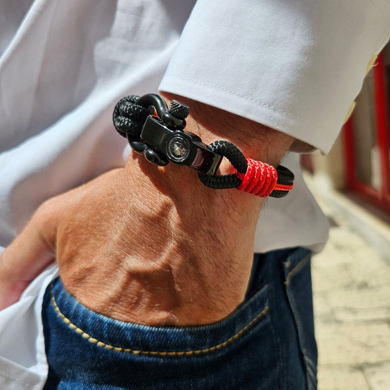 SEAMAN Compass Bracelet Black Red