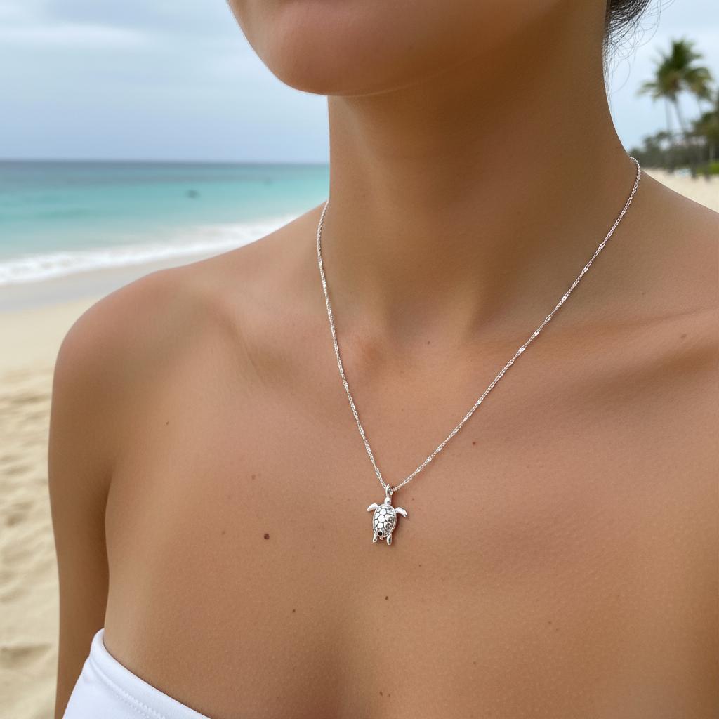 Steel necklace with OCEAN MINI sea turtle pendant
