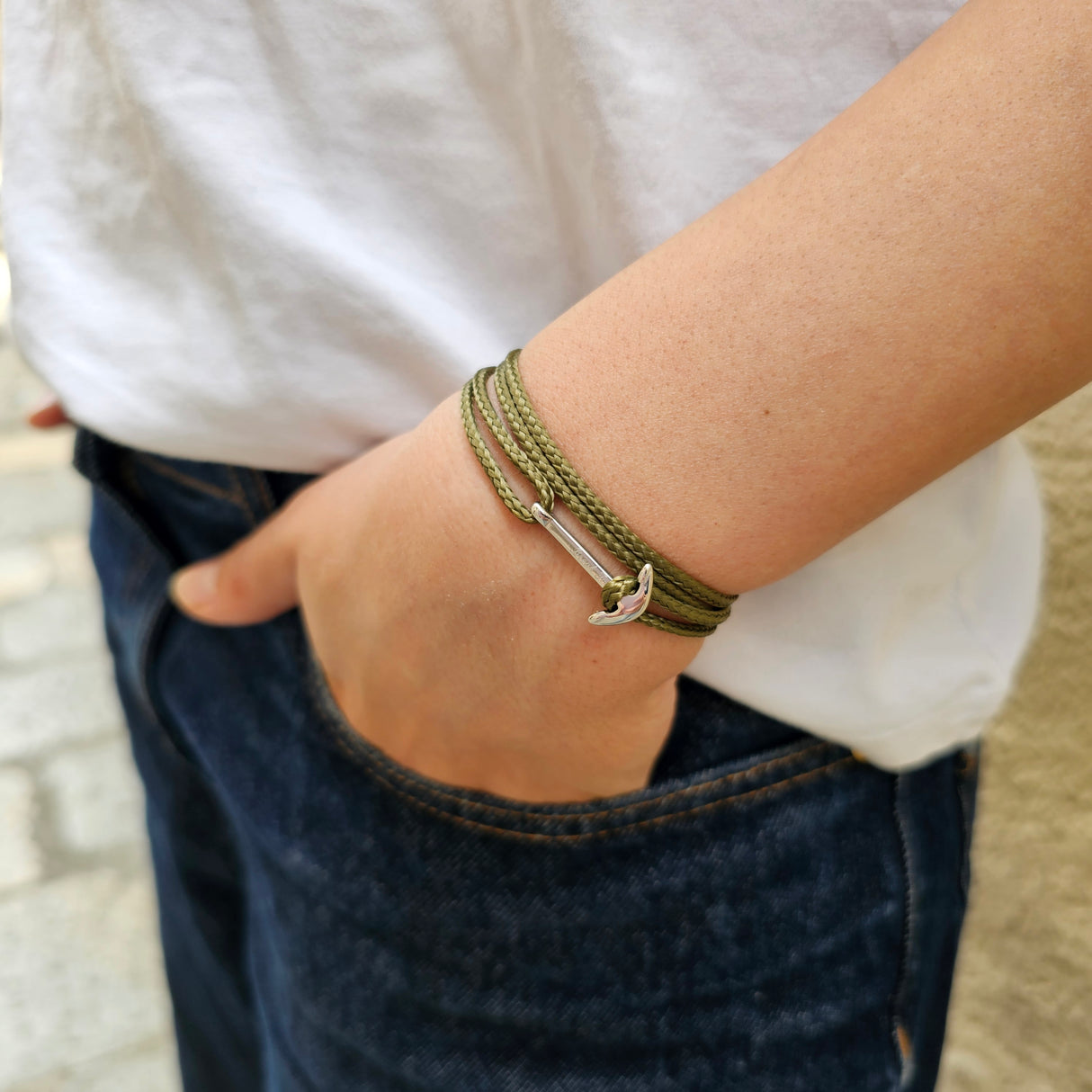 YACHT CREW mini anchor bracelet khaki
