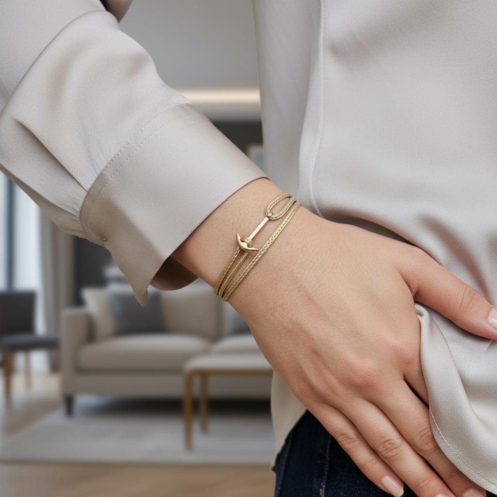 YACHT CREW mini anchor bracelet light brown